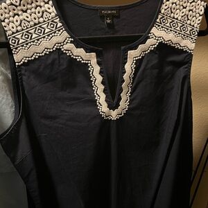 Talbots L Navy Tunic with Cream Embroidered Yoke: Make offer